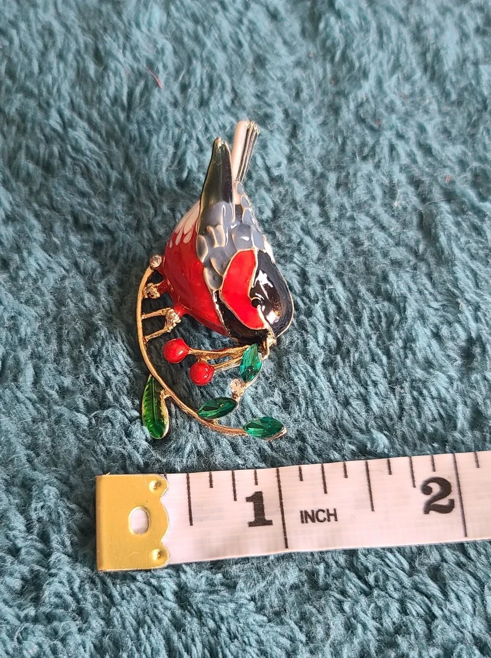 Vintage Red and Green Enamel Songbird Brooch